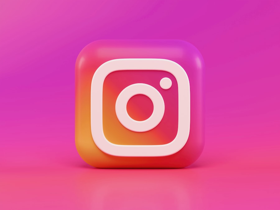 The abcdhe-1 features a 3D Instagram logo on a pink and purple gradient background, with a rounded square design, centered circle, and dot symbolizing a camera.