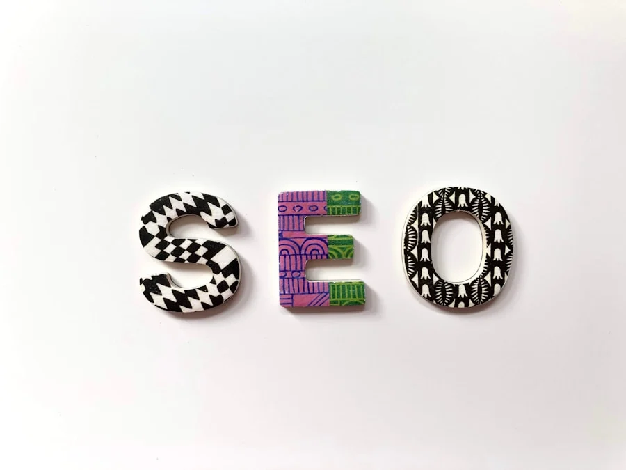 In image-6, the letters "SEO" appear on a white background, each featuring bold black, white, or purple patterns for a unique decorative look.