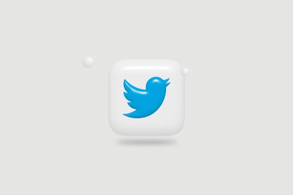 Image-6 displays a 3D white square with rounded corners and a blue Twitter bird logo at its center, accompanied by two floating white spheres on a light gray background.