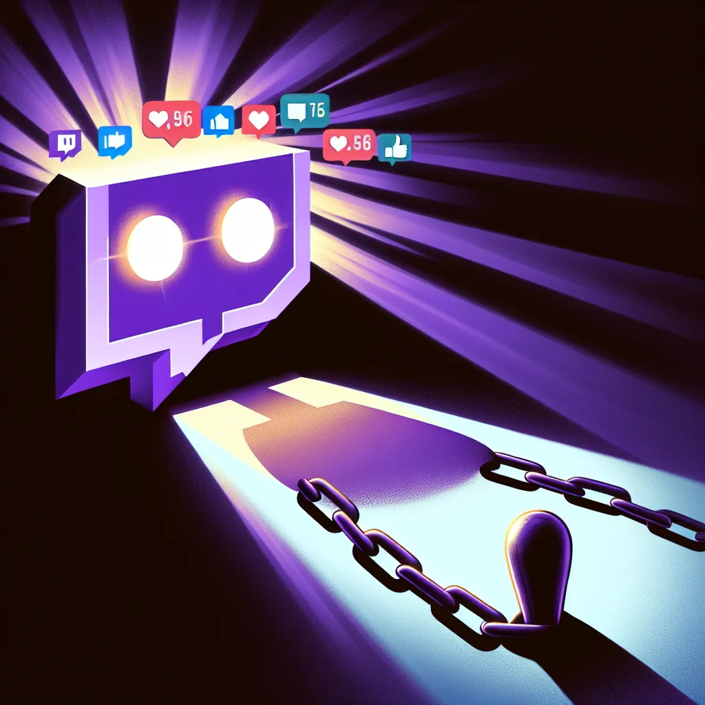 The 1757804485_2033_49034964 features a glowing purple chat icon with social media notifications illuminating a chained ball and shackle, casting dramatic shadows in a dark room.