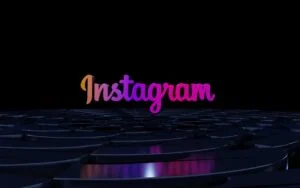 The word "Instagram" in a colorful gradient font appears above a dark, shiny, circular maze-like pattern on a black background in image-8.