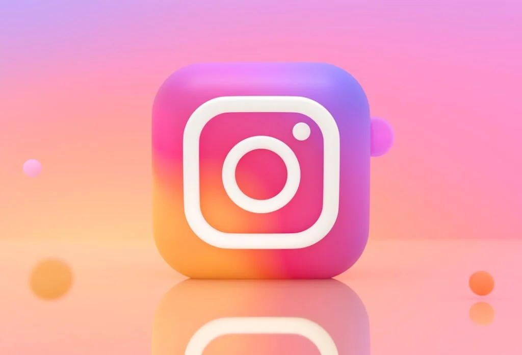 Image-8 is a 3D Instagram logo in a rounded square, displaying a white camera icon on a pink, purple, and orange gradient background with floating colored spheres.