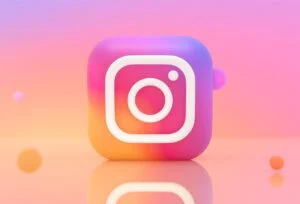 Image-8 is a 3D Instagram logo in a rounded square, displaying a white camera icon on a pink, purple, and orange gradient background with floating colored spheres.